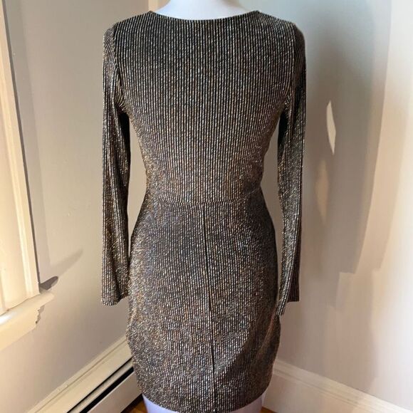 Francesca’s Glitter Mi Ami Knot Waist Long Sleeve Dress, Medium. Black Silver - Picture 11 of 12